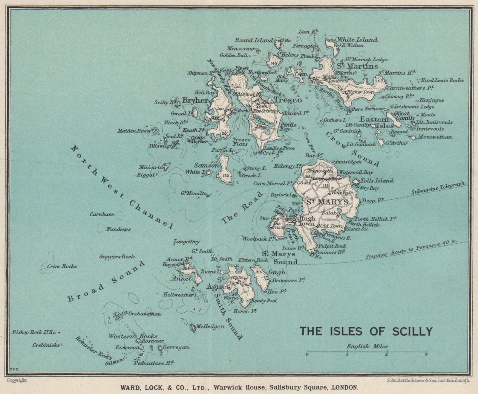 ISLES OF SCILLY. St Mary's Hugh Town Tresco WARD LOCK 1933 old vintage map